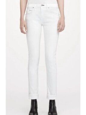 Rag & Bone Dre Aged Bright White Skinny Boyfriend Jeans Size 26